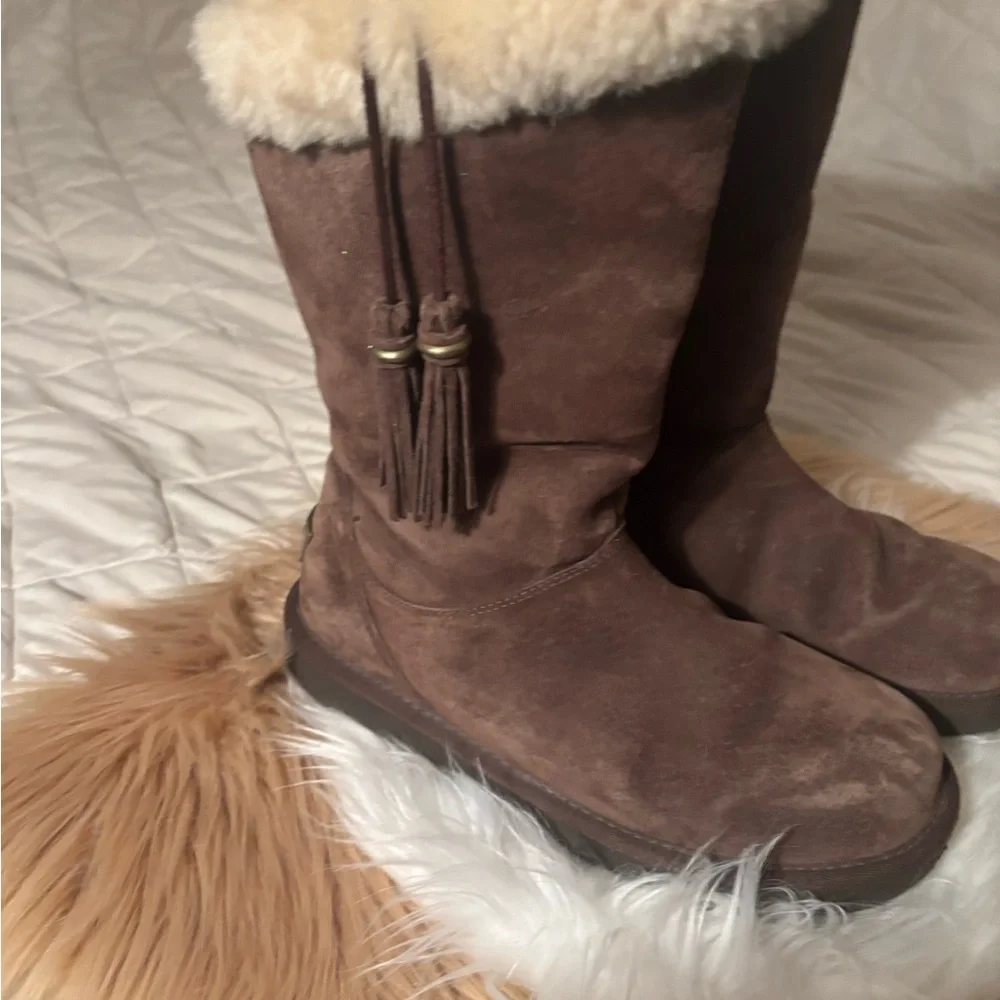 UGG Brown Suede Boots with Cream Fur